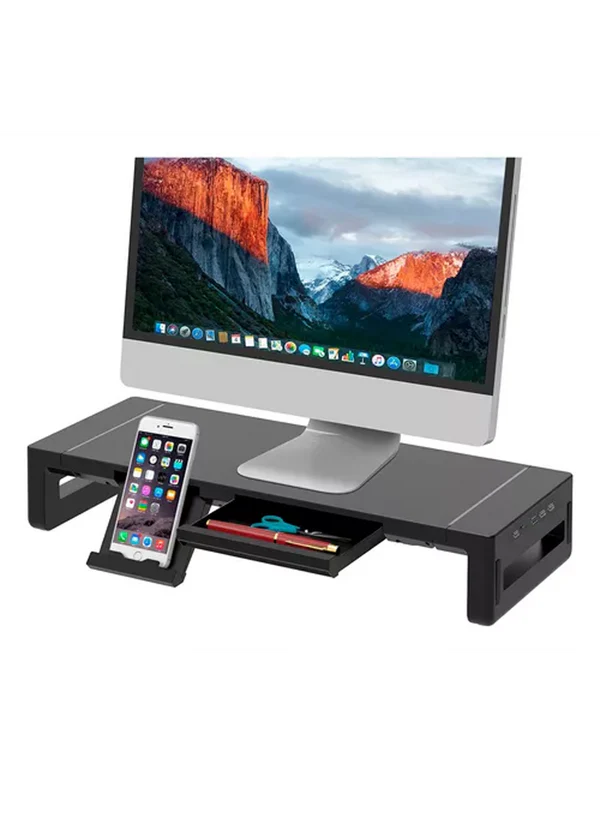 Acessório Suporte para Monitor de Mesa com Portas USB e Gavetas